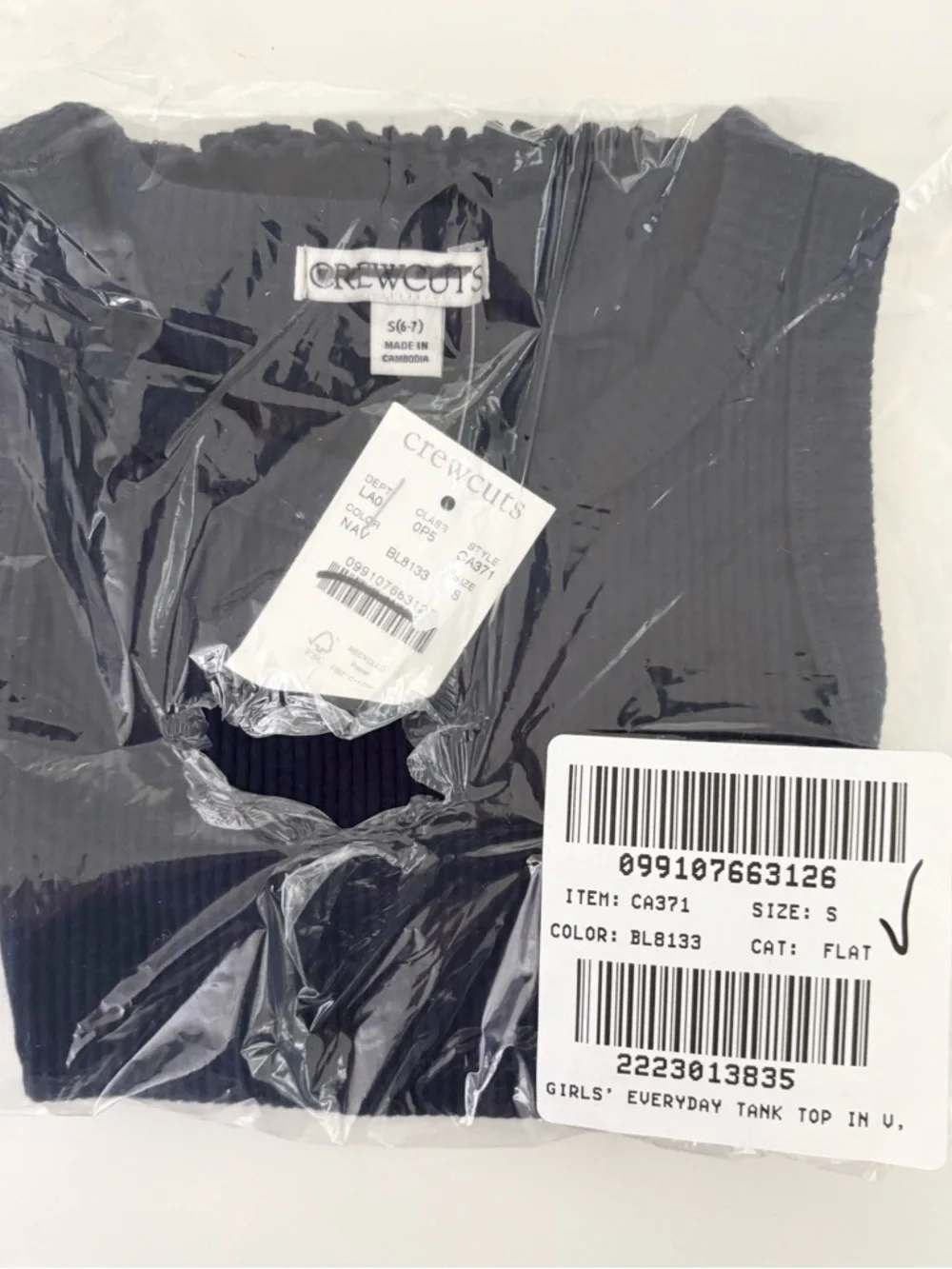 NWT J. Crew Crewcuts Girls' Everyday Tank Top Vintage Rib Navy Blue